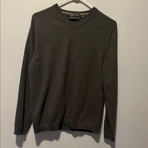 Structure Men's Dark Gray V-Neck Sweater 100% FINE ITALIAN MERINO WOOD